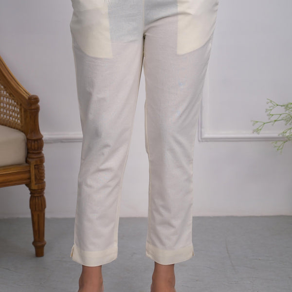 Juniper Women's Off White Solid Cotton Pants With Partially Elasticated Waistband And Two Side Pockets - Distacart
