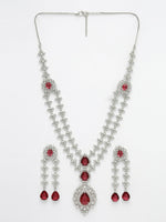 Thumbnail for NVR Women's Silver-Plated Red CZ-Studded Handcrafted Jewellery Set - Distacart