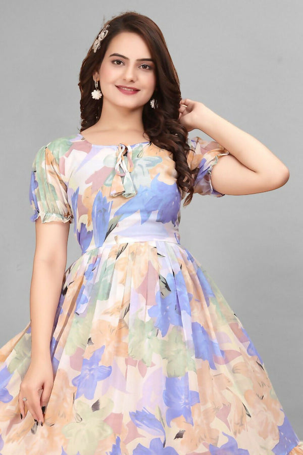 Preksha Creation New Georgette Floral Print Women Light Blue Gown - Distacart