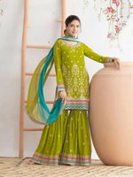 Thumbnail for Anaita Green Chinon Suit With Embroidered Sequins & Mirror Work - Distacart