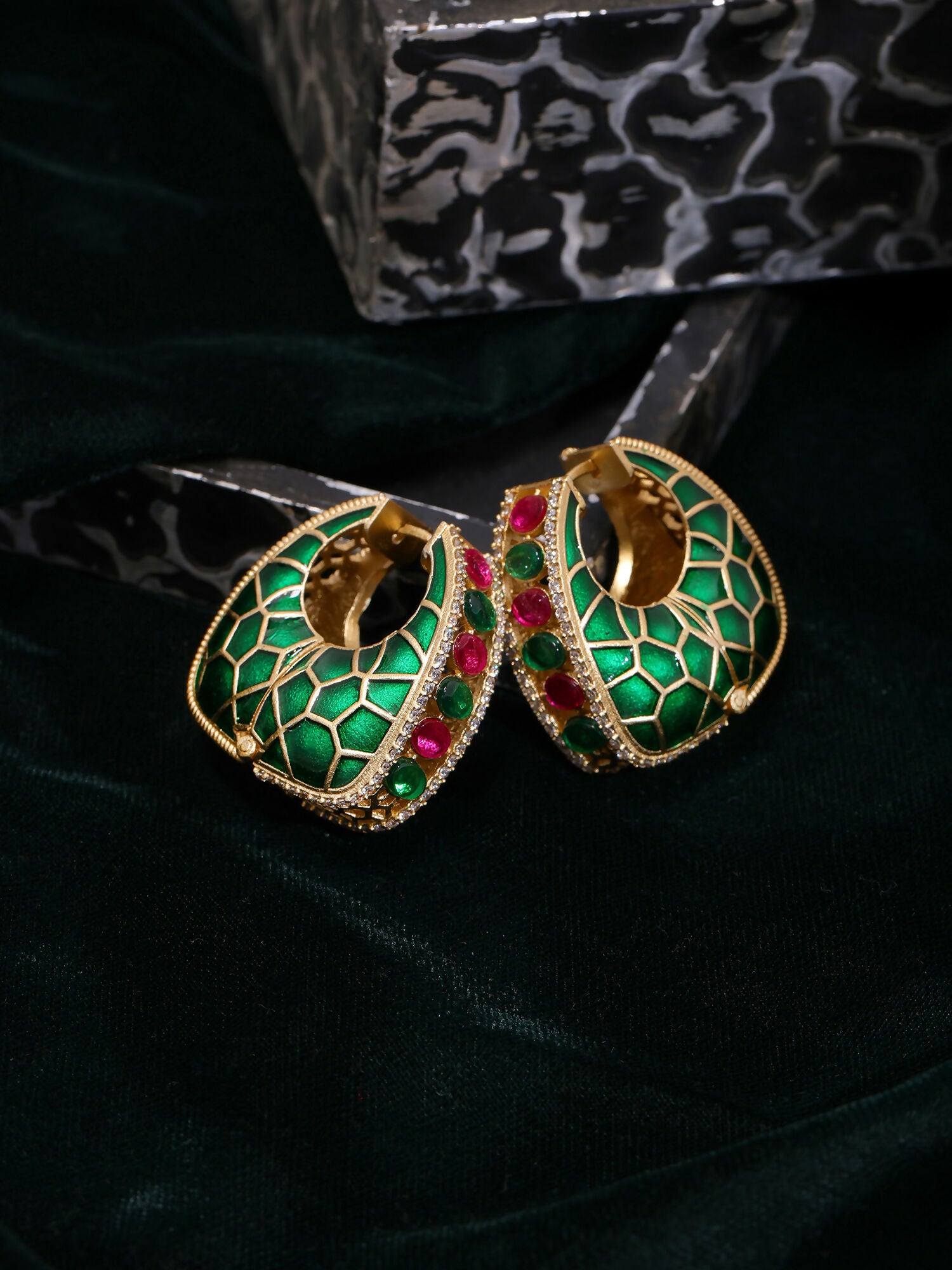 Ruby Raang Gold Polished Kundan Work Multi-Color Loops