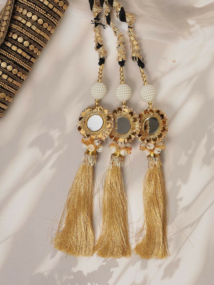 Ruby Raang Gold Gota Pati Work And Black Thread And Mirrors With Gold Stones & Pearls - Distacart