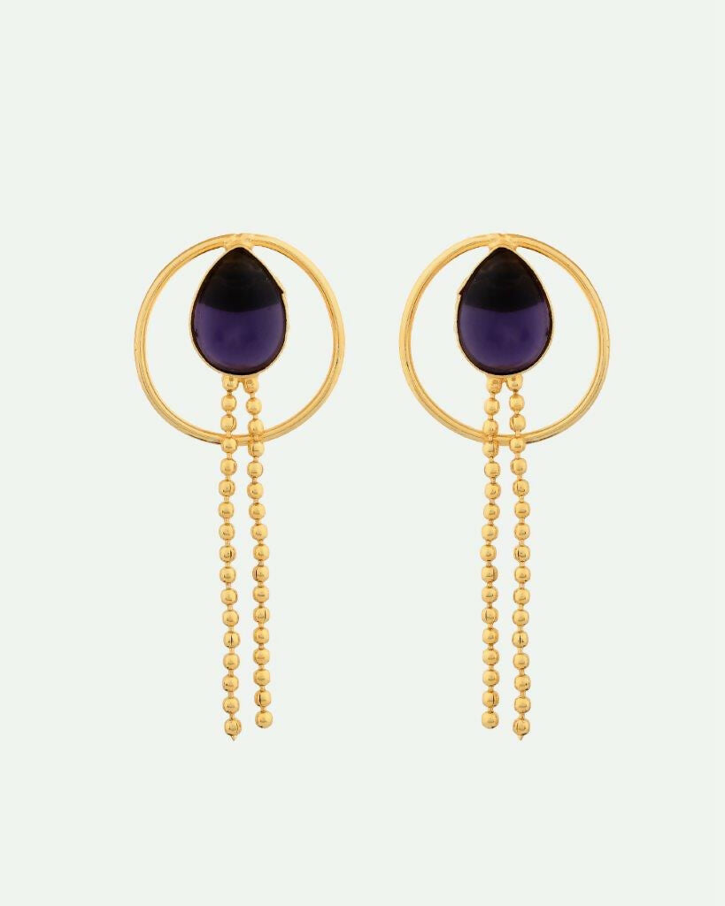 VOJ One Gram Gold Plated Drop Shaped Black Stone Studded Earrings - Distacart