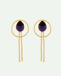 Thumbnail for VOJ One Gram Gold Plated Drop Shaped Black Stone Studded Earrings - Distacart
