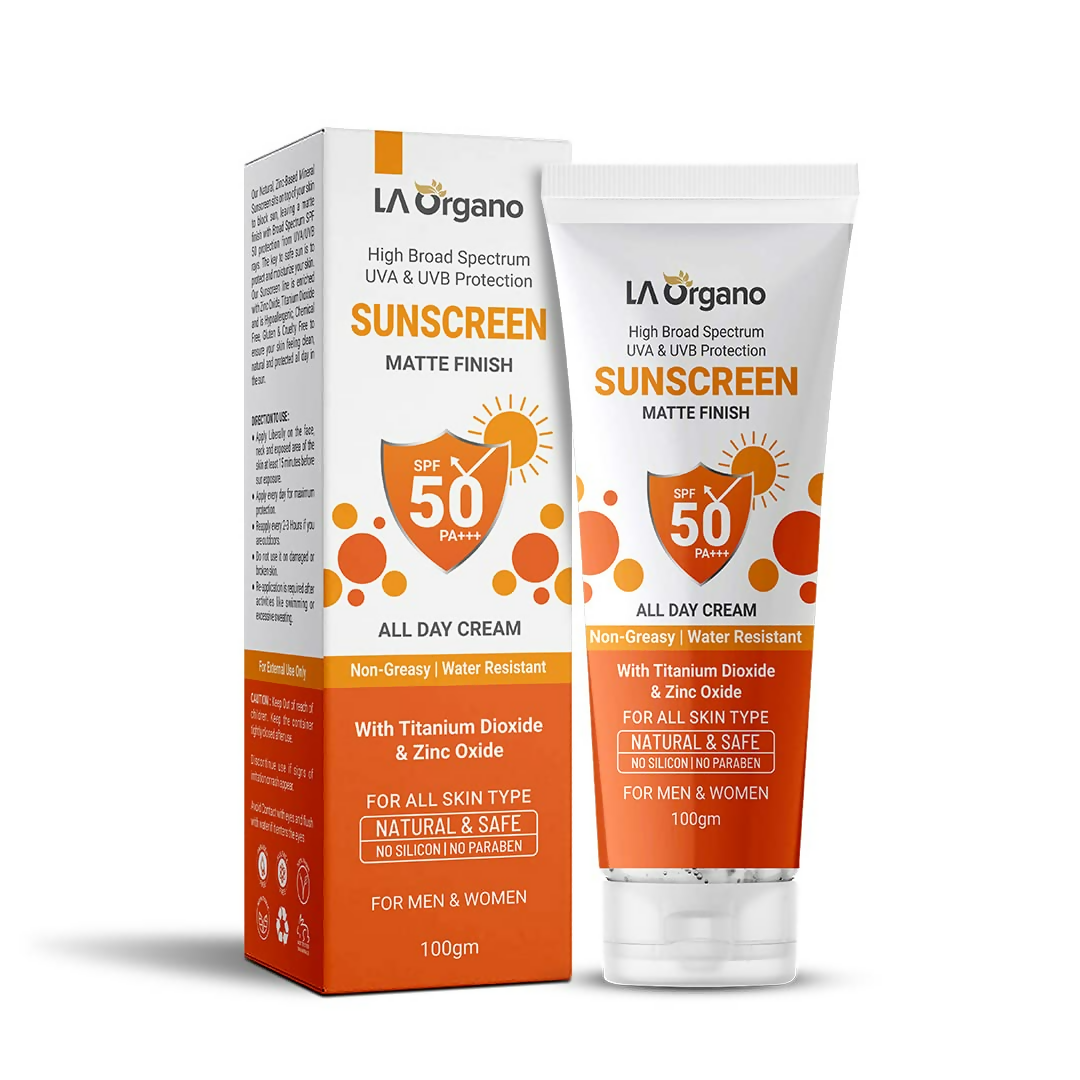 LA Organo Sunscreen Matte Finish All Day Cream SPF 50 PA+++ UVA/UVB Protection - Distacart