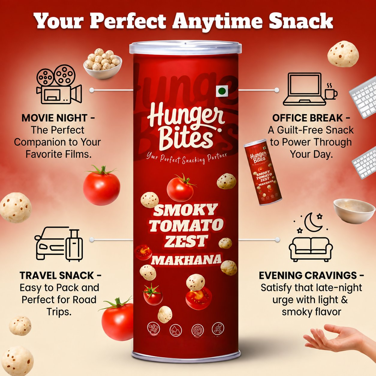 Hunger Bites Smoky Tomato Zest Makhana - Dista