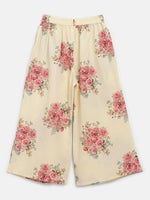 Thumbnail for Ahalyaa Beige Crepe Floral Printed Kids Kurta Palazzo Set With Dupatta For Girls - Distacart