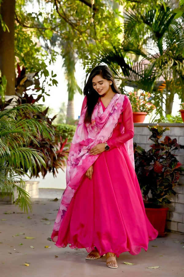 Aastha Fashion Women's Rani Pink Tebby Silk Anarkali Dress with Dupatta - Distacart