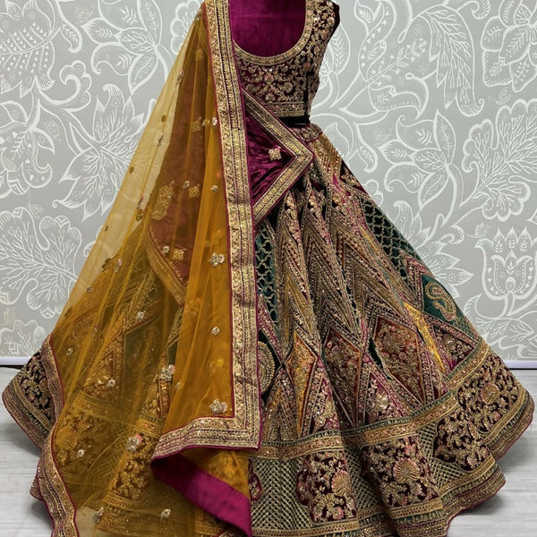 Jyoti Fashion Women's Multicolor Velvet Fancy Patch, Multi Thread Embroidered, Zircon Diamond, Sequins Work Wedding Lehenga Choli - Distacart