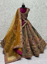Thumbnail for Jyoti Fashion Women's Multicolor Velvet Fancy Patch, Multi Thread Embroidered, Zircon Diamond, Sequins Work Wedding Lehenga Choli - Distacart