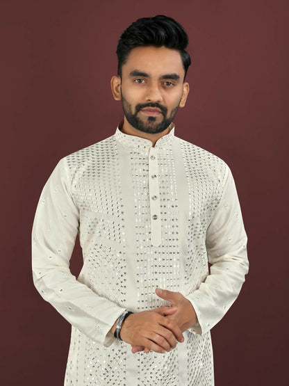 Anaita White Embroidered Silk Straight Kurta - Distacart
