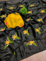Thumbnail for Teeya Creation Black Rangoli Silk Embroidery Work Party Wear Designer Saree - Distacart