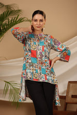 Thumbnail for Juniper Multi Patchwork Printed Asymmetric Tunic - Distacart