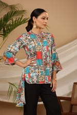 Thumbnail for Juniper Multi Patchwork Printed Asymmetric Tunic - Distacart