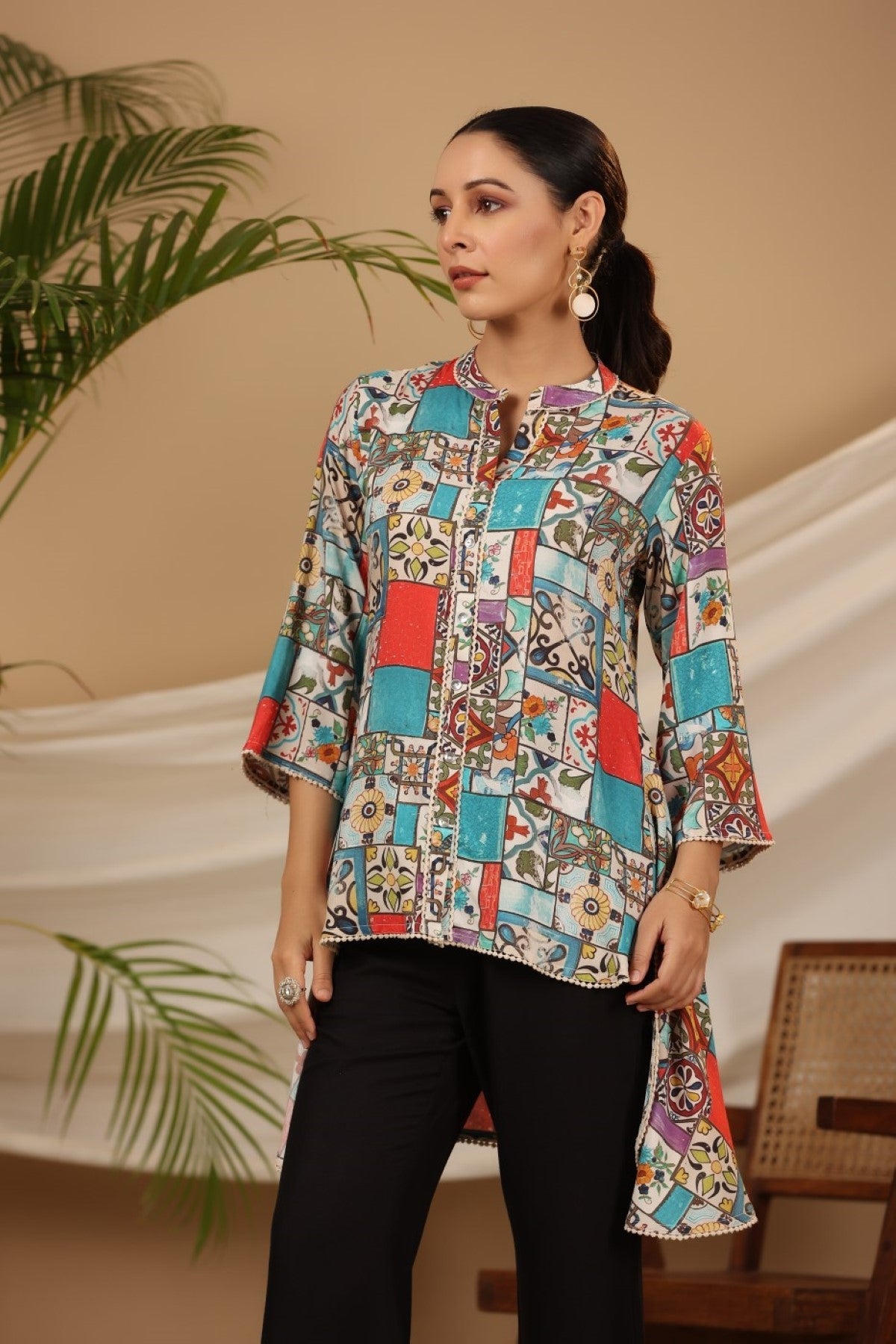 Juniper Multi Patchwork Printed Asymmetric Tunic - Distacart