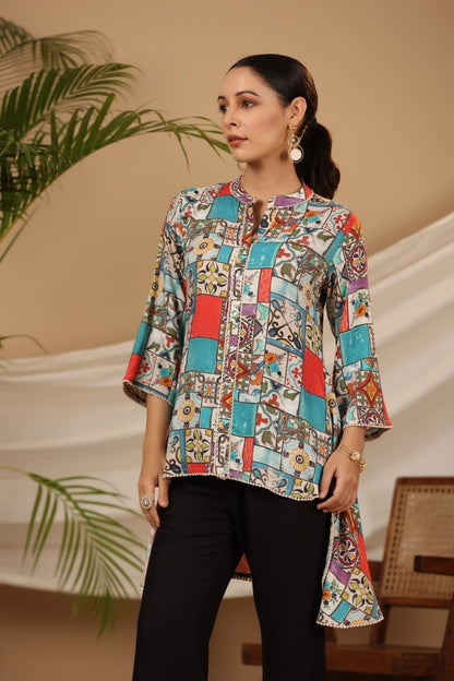 Juniper Multi Patchwork Printed Asymmetric Tunic - Distacart