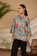 Thumbnail for Juniper Multi Patchwork Printed Asymmetric Tunic - Distacart