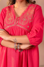 Thumbnail for Juniper Fuchsia Embroidered Flared Kurti - Distacart