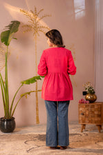 Thumbnail for Juniper Fuchsia Embroidered Flared Kurti - Distacart