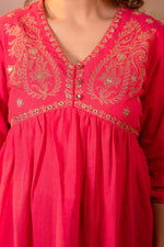 Thumbnail for Juniper Fuchsia Embroidered Flared Kurti - Distacart