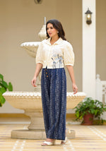 Thumbnail for Juniper Blue And White Floral Printed Rayon Clothing Set With Thread Embroidery & Buttons - Distacart
