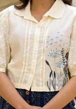 Thumbnail for Juniper Blue And White Floral Printed Rayon Clothing Set With Thread Embroidery & Buttons - Distacart