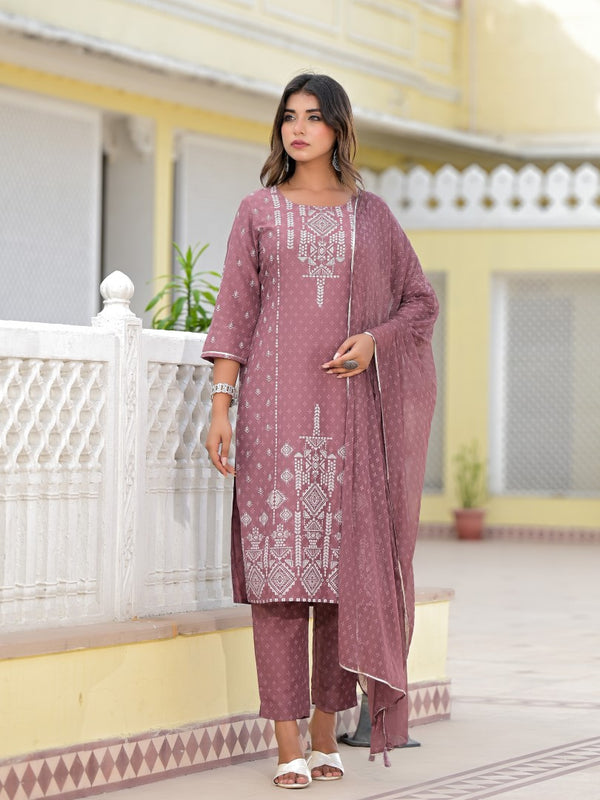 Juniper Women's Onion Pink Ethnic Motif Printed Viscose Kurta, Pant And Dupatta Set With Gotta Patti Work - Distacart