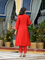 Thumbnail for Juniper Women's Red Modal Embroidered Kurta Set - Distacart