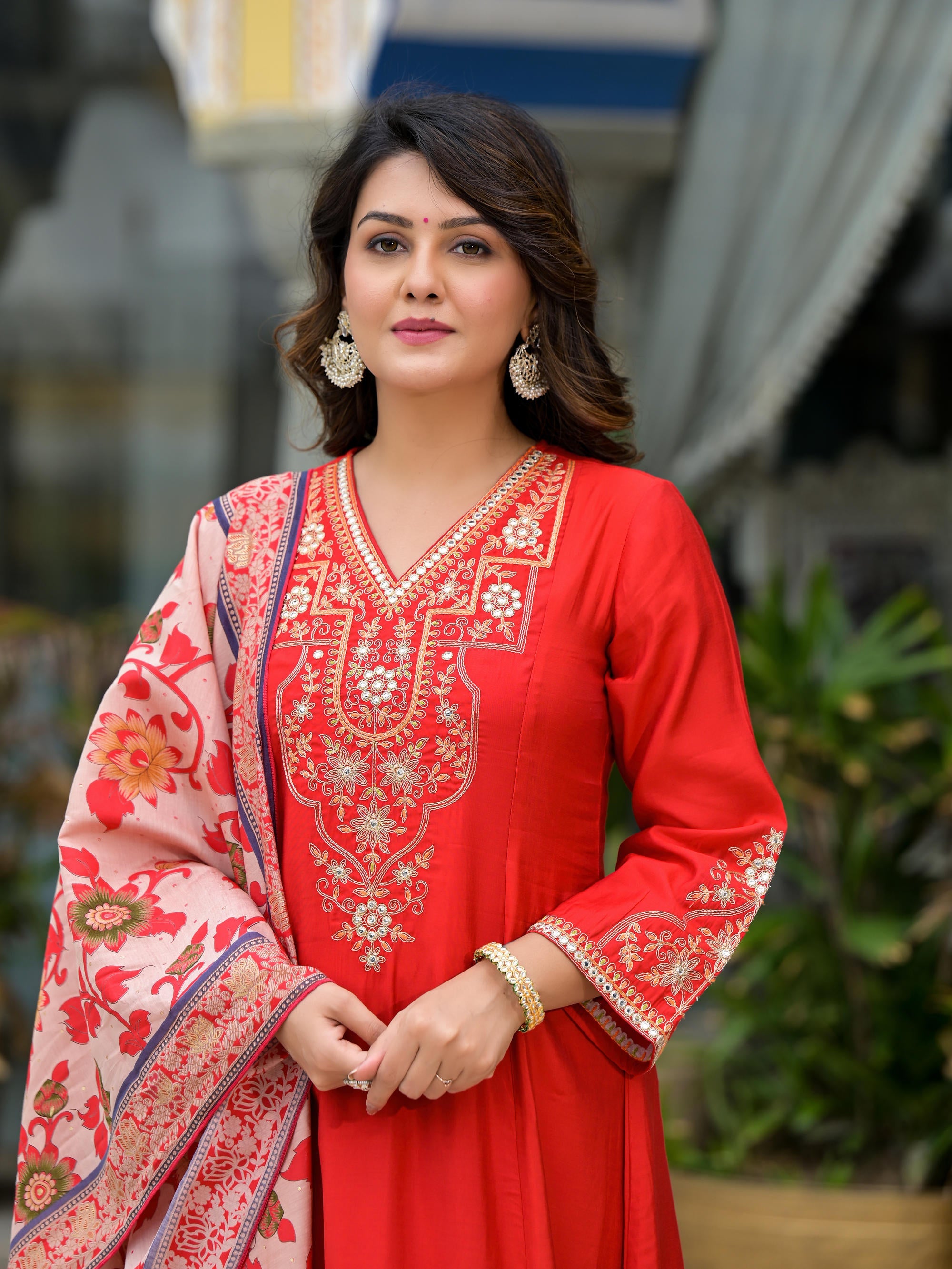 Juniper Women's Red Modal Embroidered Kurta Set - Distacart