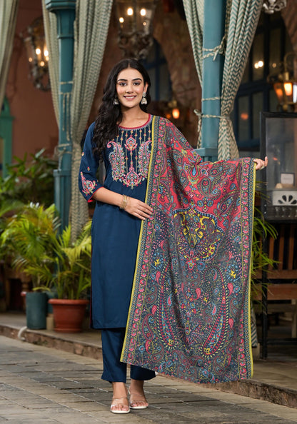 Juniper Women's Blue Viscose Rayon Solid Kurta Set - Distacart