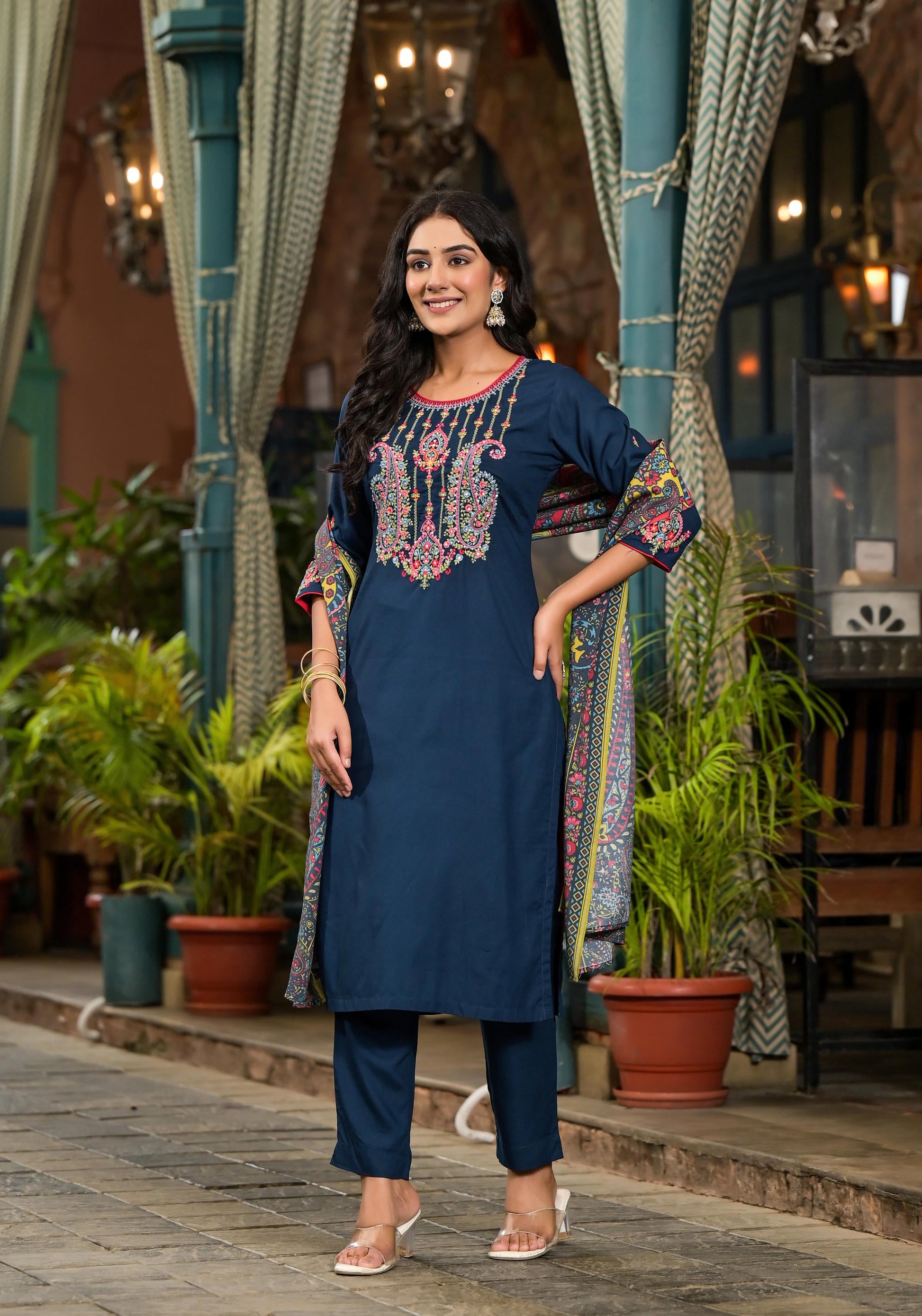 Juniper Women's Blue Viscose Rayon Solid Kurta Set - Distacart