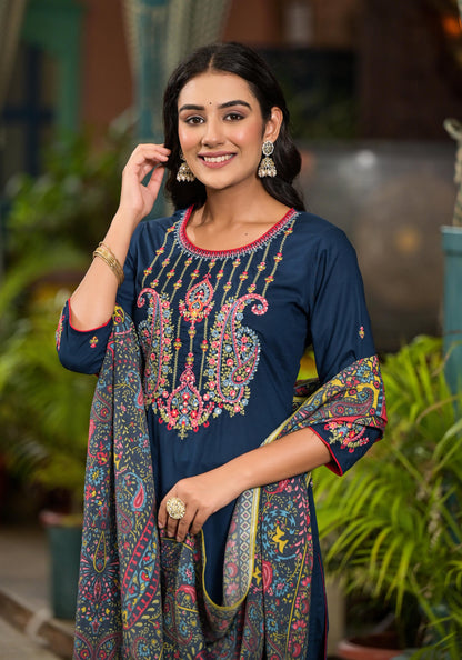 Juniper Women's Blue Viscose Rayon Solid Kurta Set - Distacart