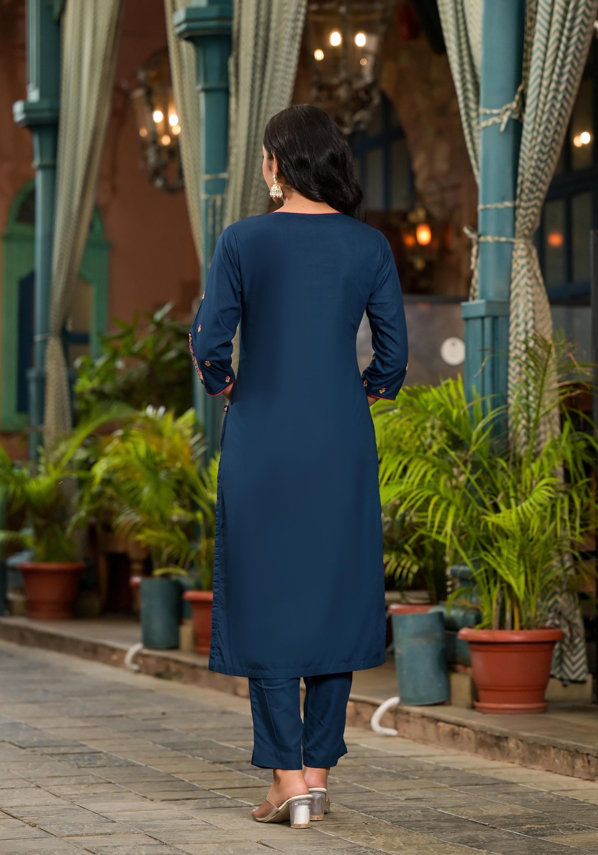 Juniper Women's Blue Viscose Rayon Solid Kurta Set - Distacart