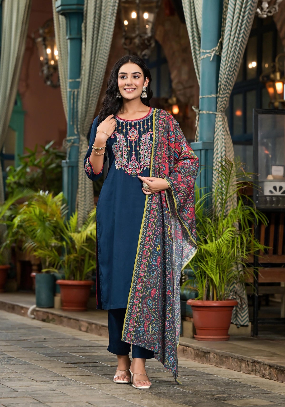 Juniper Women's Blue Viscose Rayon Solid Kurta Set - Distacart