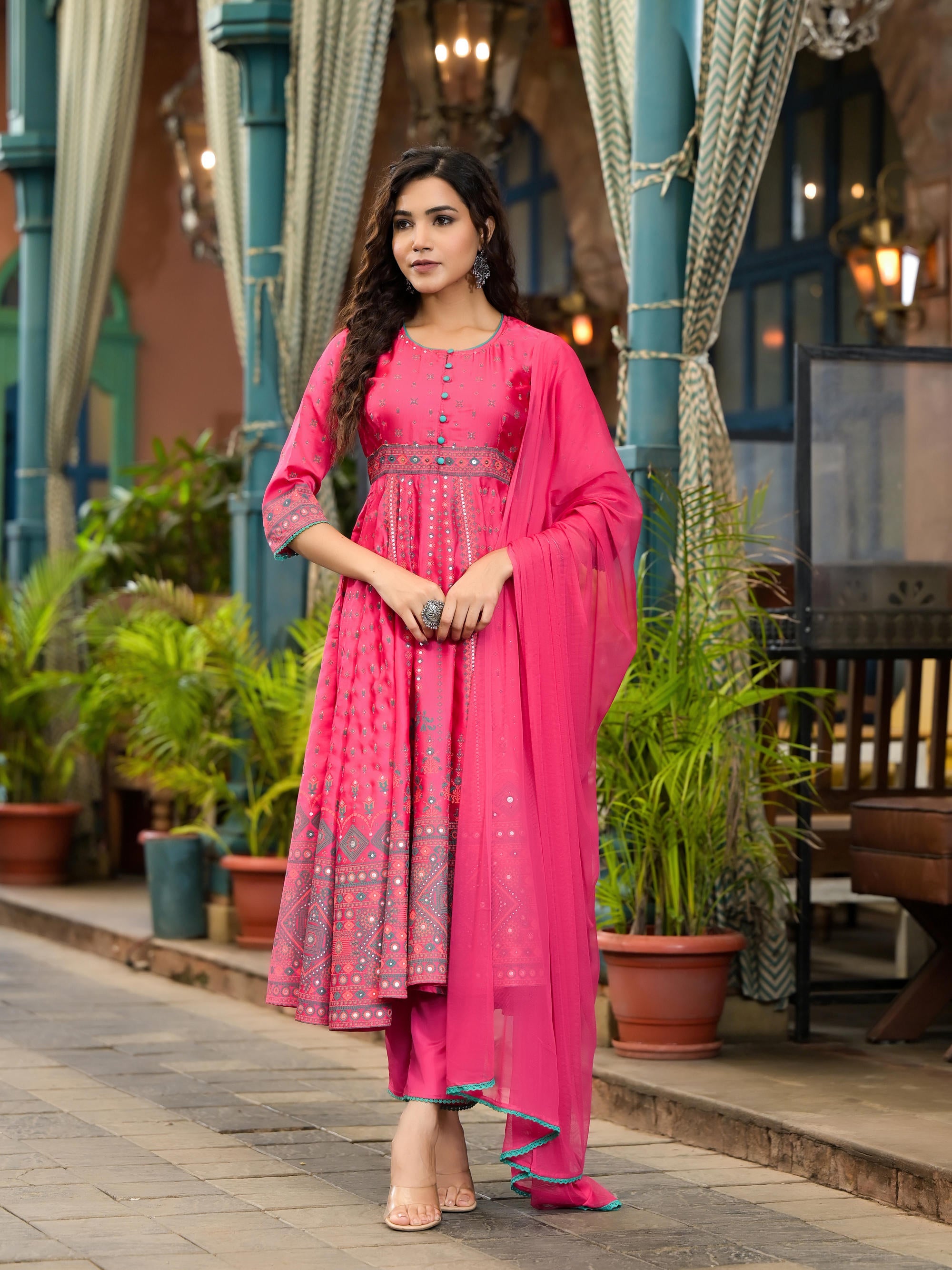 Juniper Women's Pink Polyester Printed Kurta Set - Distacart