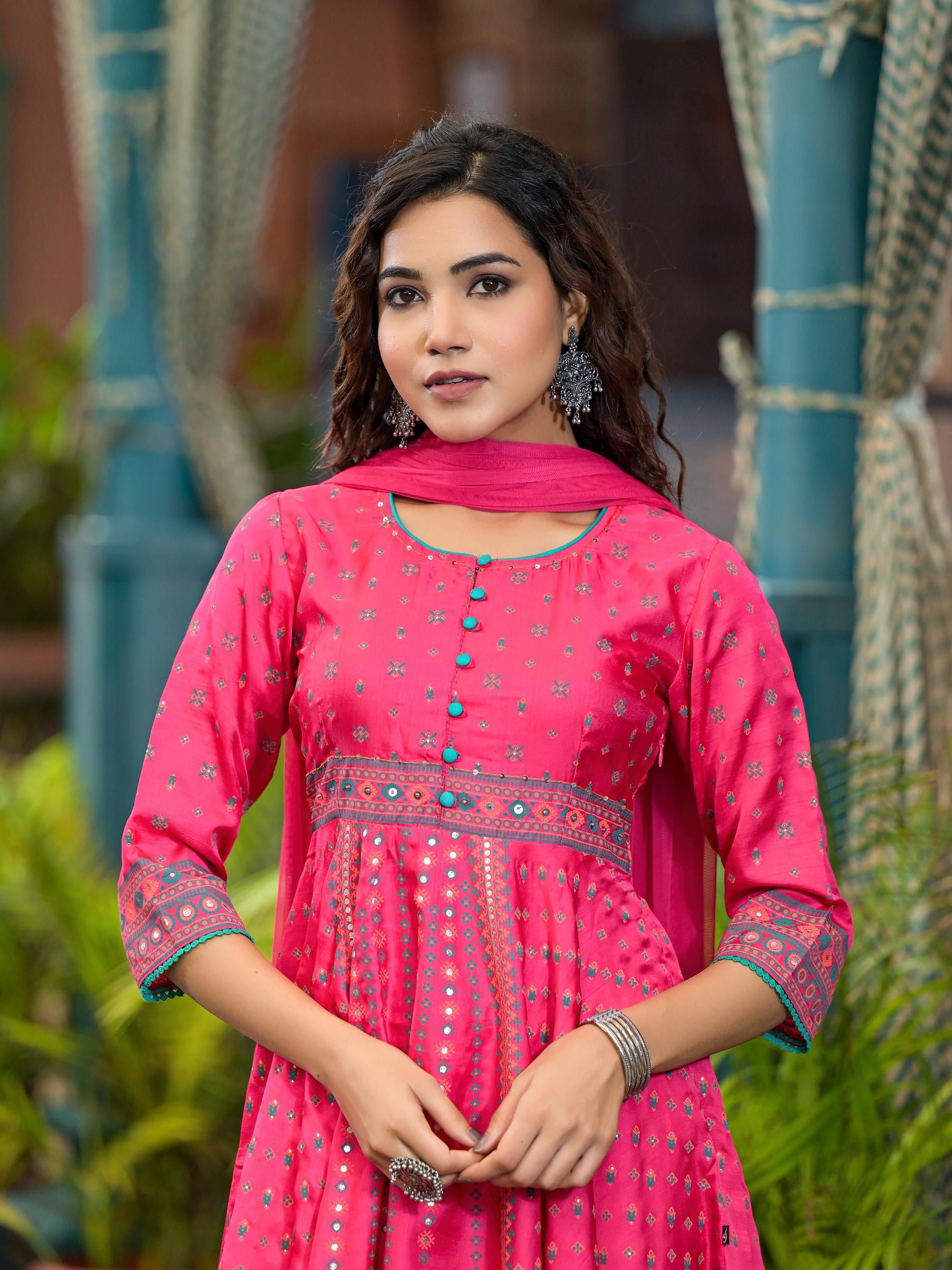 Juniper Women's Pink Polyester Printed Kurta Set - Distacart