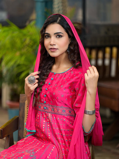 Juniper Women's Pink Polyester Printed Kurta Set - Distacart