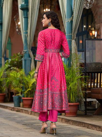 Juniper Women's Pink Polyester Printed Kurta Set - Distacart