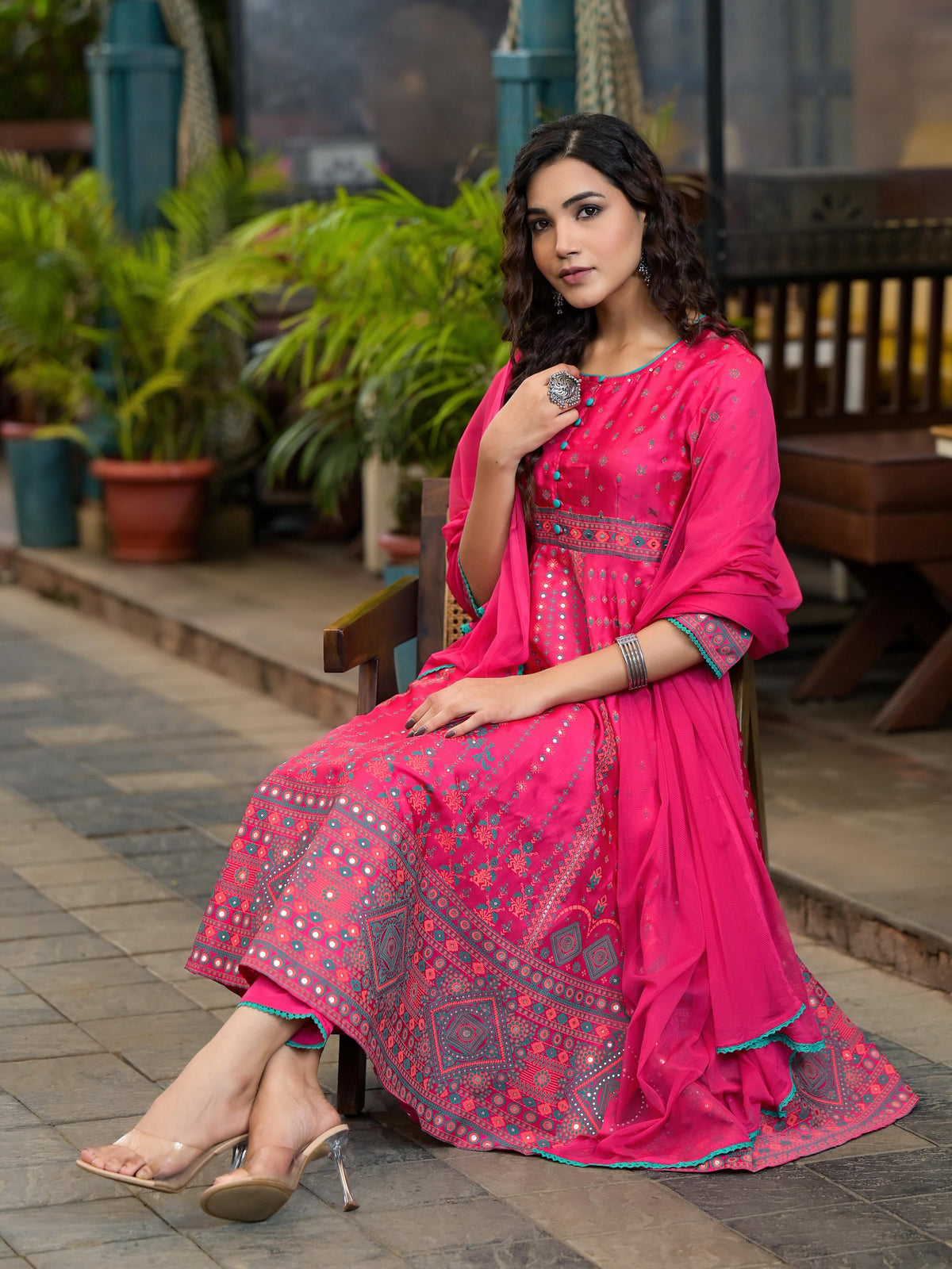 Juniper Women's Pink Polyester Printed Kurta Set - Distacart