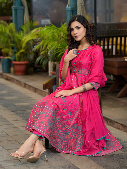 Juniper Women's Pink Polyester Printed Kurta Set - Distacart