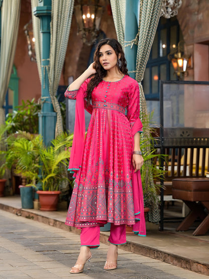 Juniper Women's Pink Polyester Printed Kurta Set - Distacart