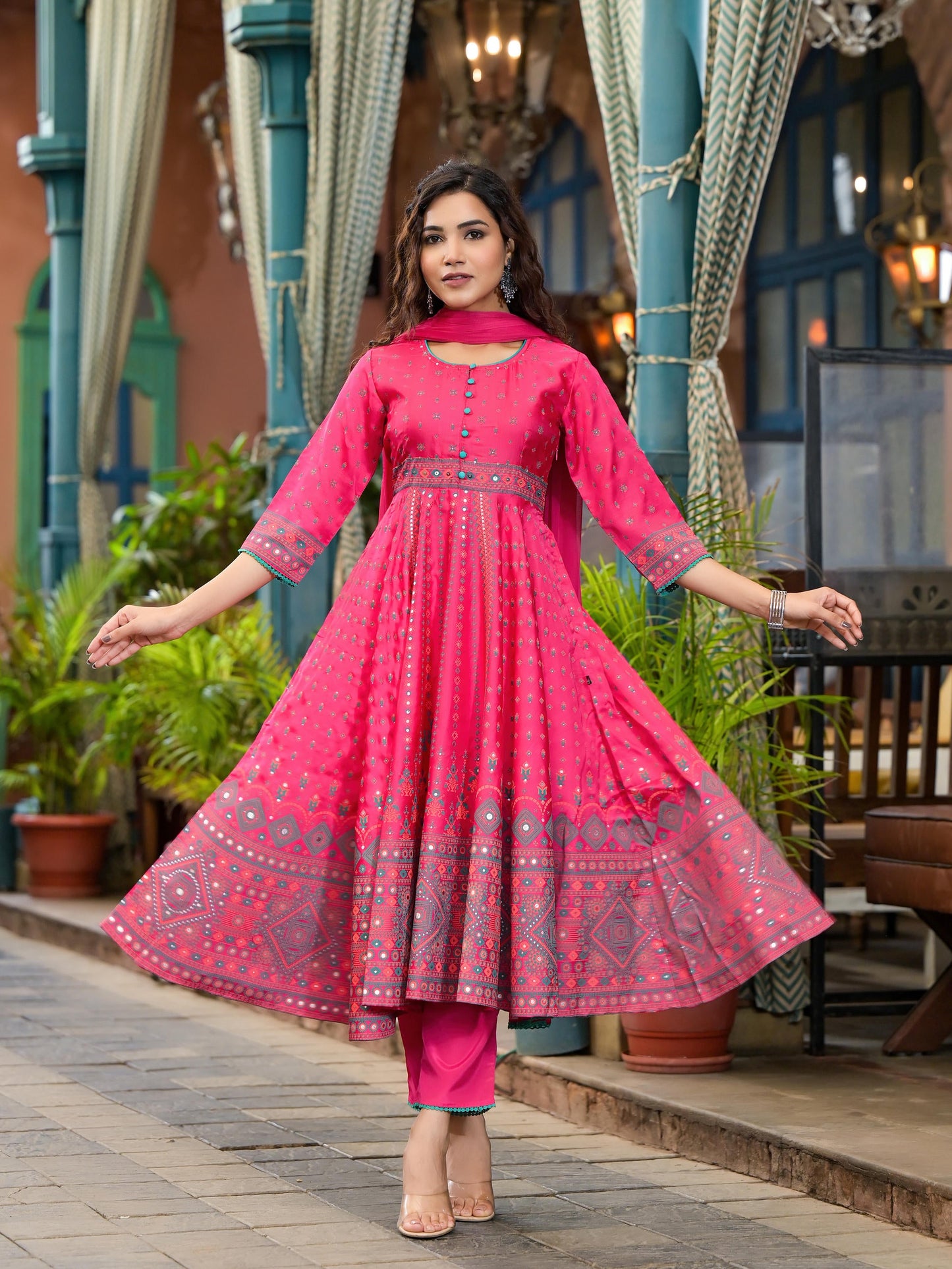 Juniper Women's Pink Polyester Printed Kurta Set - Distacart