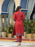 Thumbnail for Juniper Women's Red Ethnic Motif Printed Liva Rayon Kurta Pant And Dupatta Set With Coins & Sequins - Distacart