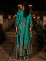 Thumbnail for Juniper Women's Sea Green Ethnic Motif Printed Slub Satin Kurta Pant And Chiffon Dupatta Set With Buttons & Lace - Distacart