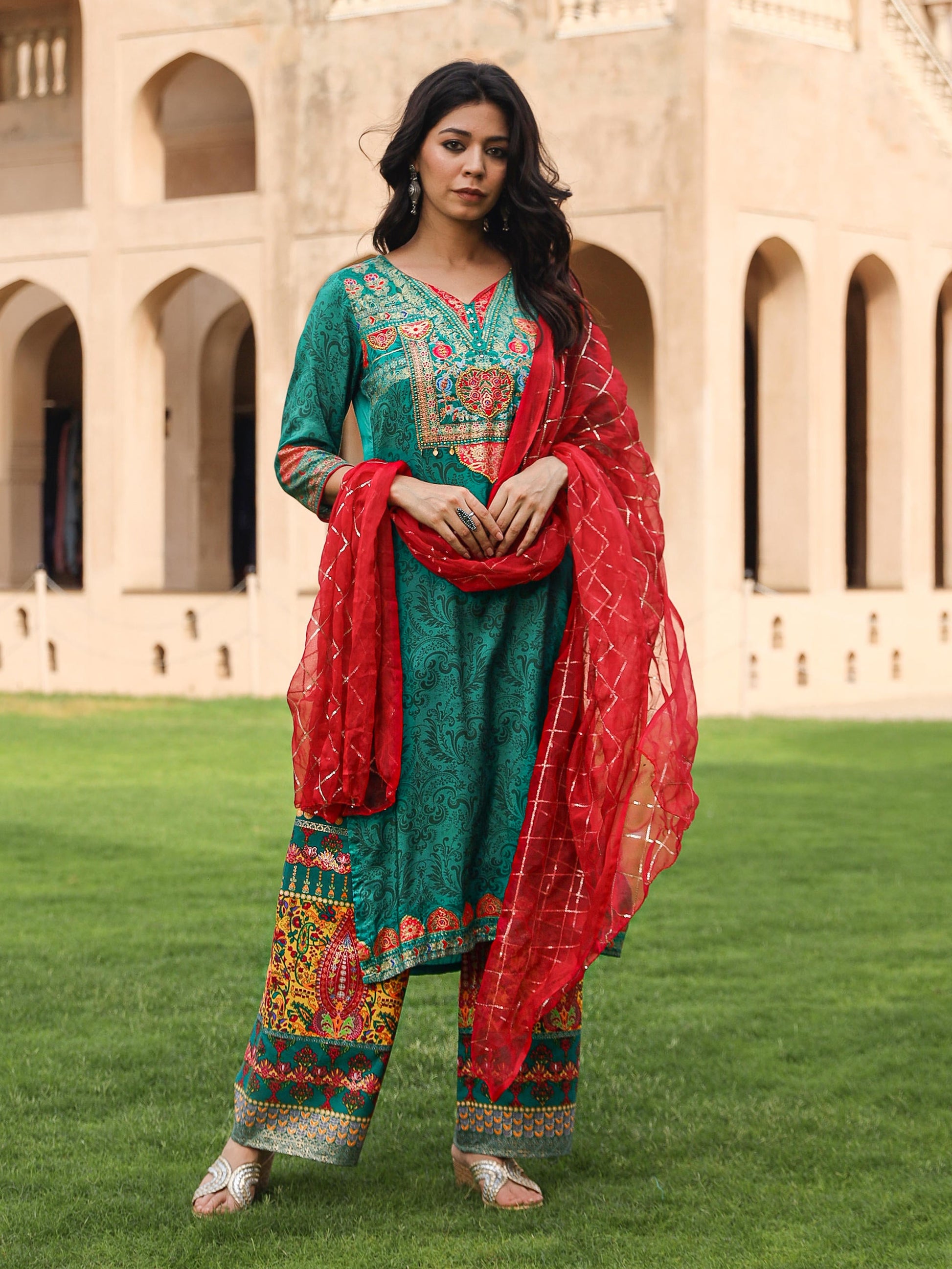 Juniper Women's Green Viscose Rayon Printed Kurta Set - Distacart