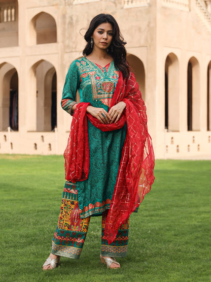 Juniper Women's Green Viscose Rayon Printed Kurta Set - Distacart