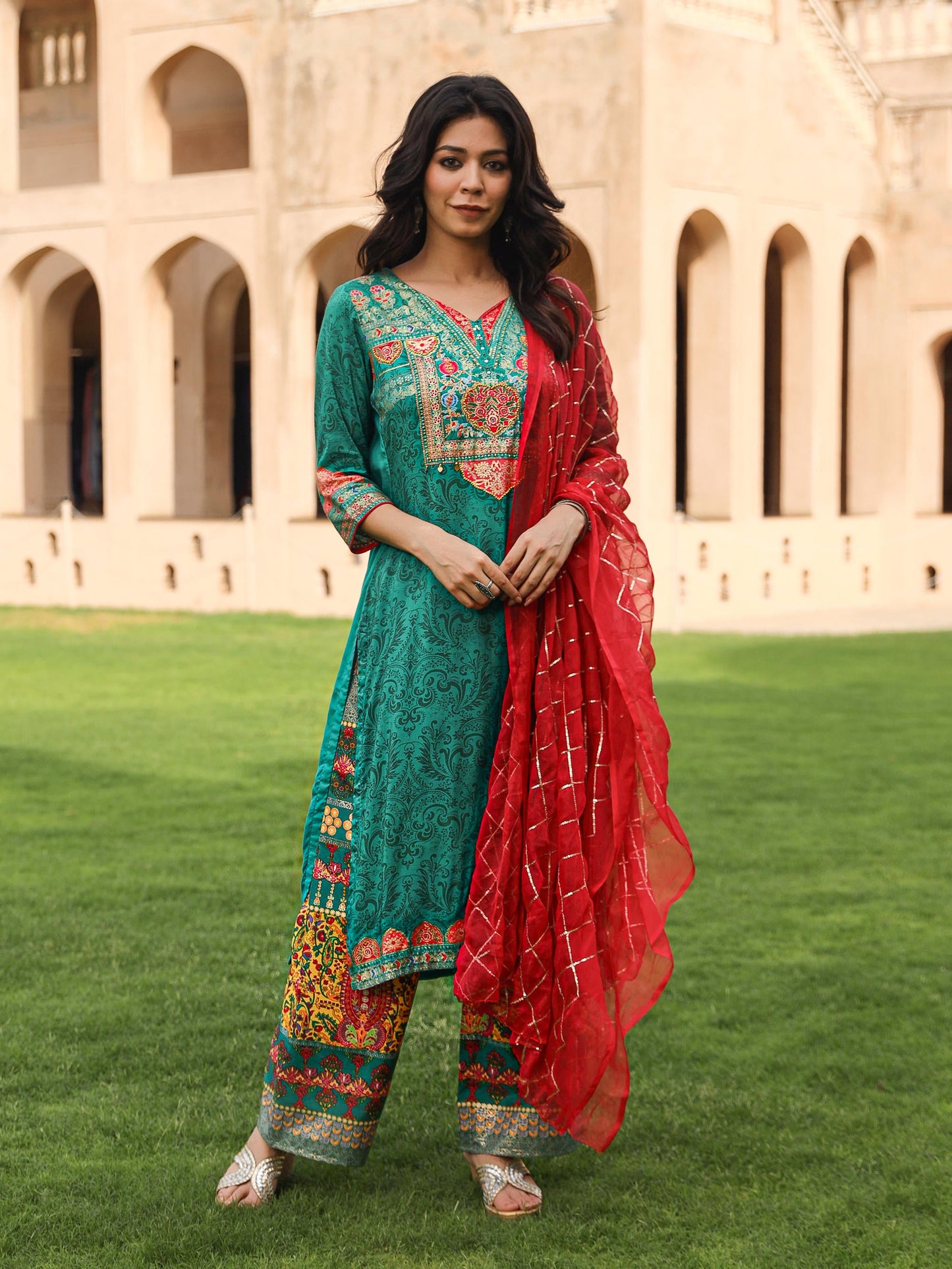 Juniper Women's Green Viscose Rayon Printed Kurta Set - Distacart
