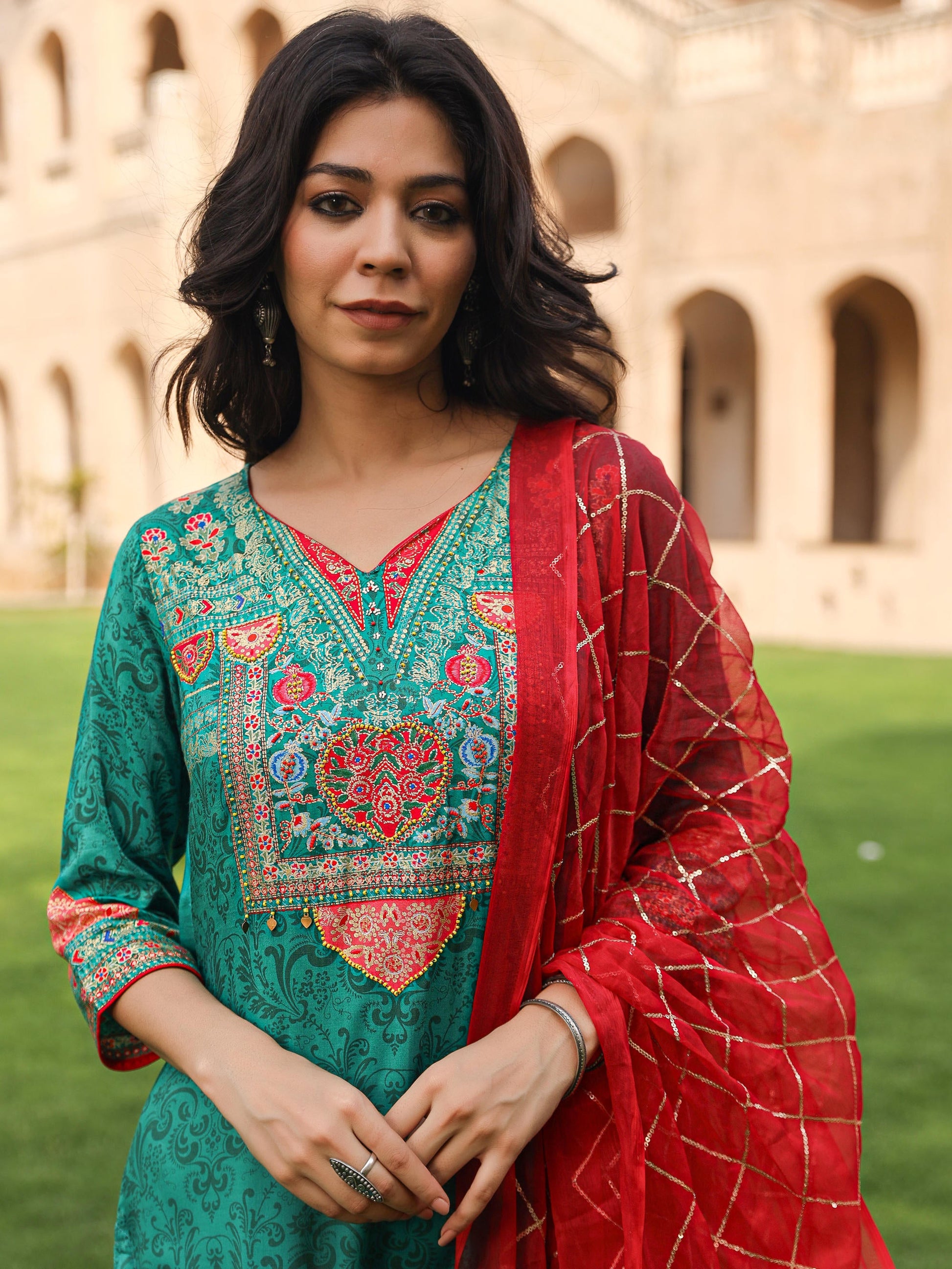 Juniper Women's Green Viscose Rayon Printed Kurta Set - Distacart