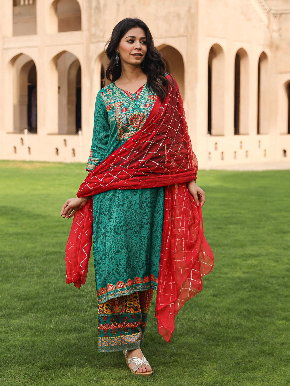 Juniper Women's Green Viscose Rayon Printed Kurta Set - Distacart