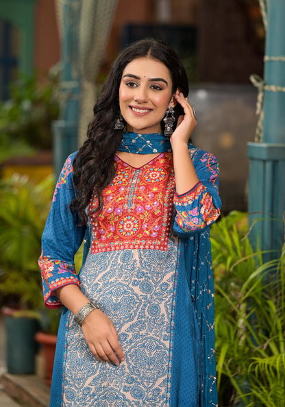 Juniper Women's Blue Viscose Rayon Printed Kurta Set - Distacart